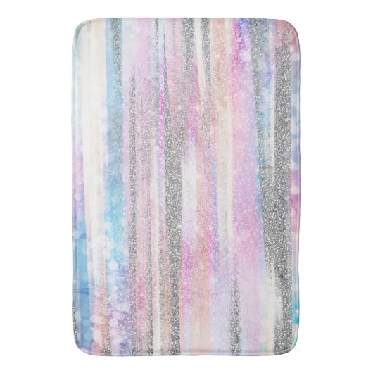 Moderne Iridescent & Silver Glitter Strokes Stripe Badmat (Voorkant Verticaal)