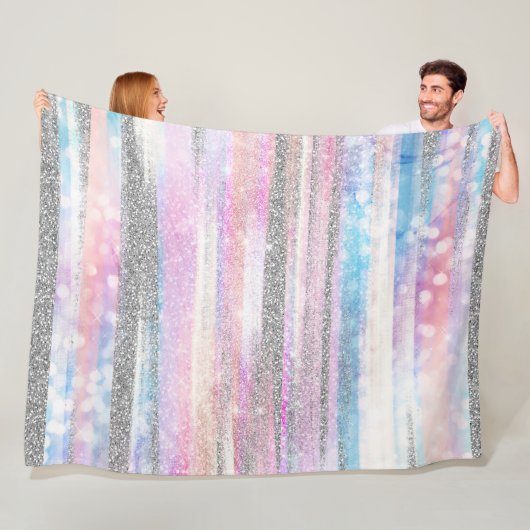 Moderne Iridescent & Silver Glitter Strokes Stripe Fleece Deken (In situ)