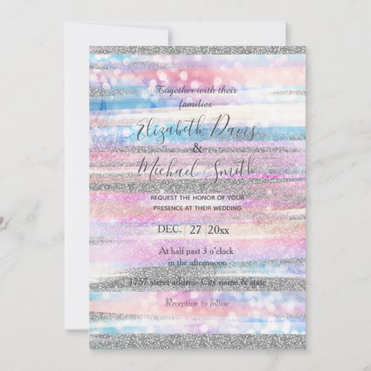 Moderne Iridescent & Silver Glitter Strokes Stripe Kaart (Voorkant)
