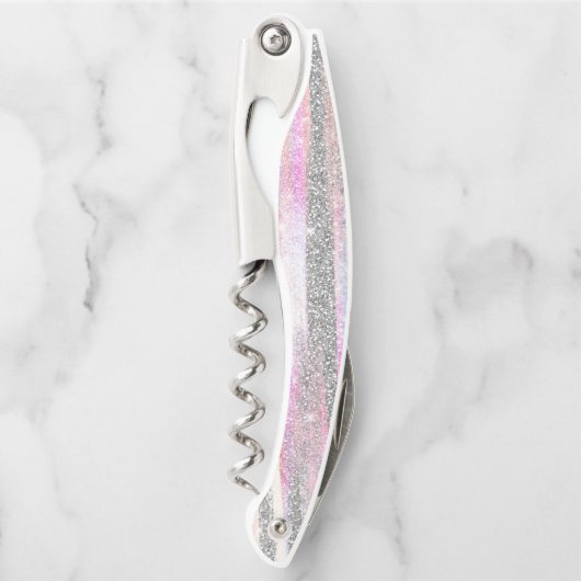 Moderne Iridescent & Silver Glitter Strokes Stripe Kurkentrekker (Voorkant)