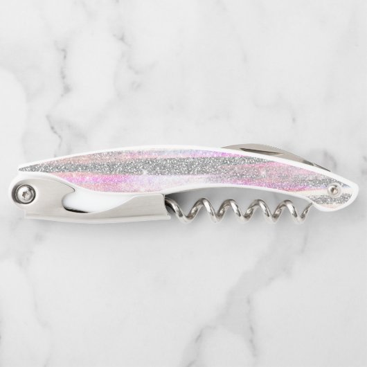 Moderne Iridescent & Silver Glitter Strokes Stripe Kurkentrekker (Voorkant)