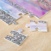 Moderne Iridescent & Silver Glitter Strokes Stripe Legpuzzel (Zijkant)