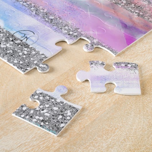 Moderne Iridescent & Silver Glitter Strokes Stripe Legpuzzel (Zijkant)