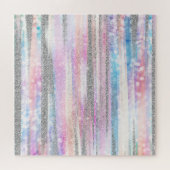 Moderne Iridescent & Silver Glitter Strokes Stripe Legpuzzel (Horizontaal)