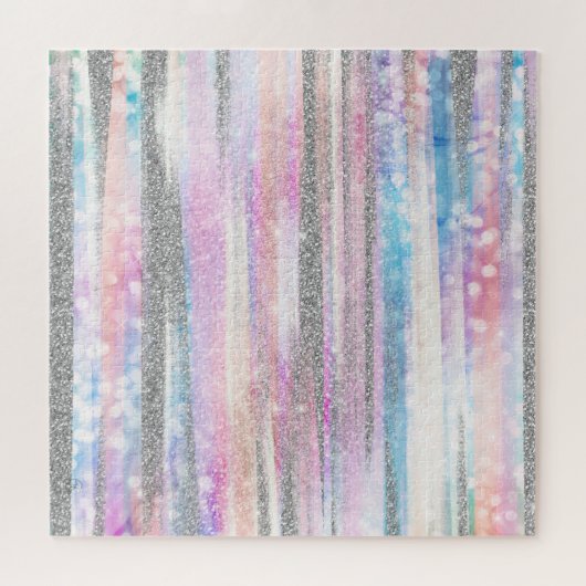 Moderne Iridescent & Silver Glitter Strokes Stripe Legpuzzel (Horizontaal)