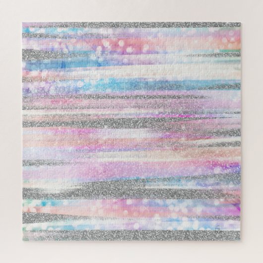 Moderne Iridescent & Silver Glitter Strokes Stripe Legpuzzel (Verticaal)