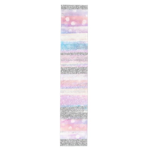 Moderne Iridescent & Silver Glitter Strokes Stripe Medium Tafelloper (Voorkant)