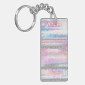 Moderne Iridescent & Silver Glitter Strokes Stripe Sleutelhanger (Voorkant Links)