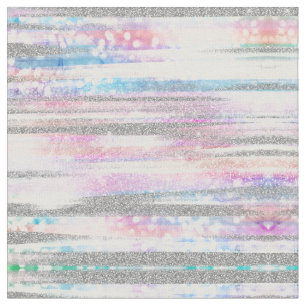 Moderne Iridescent & Silver Glitter Strokes Stripe Stof
