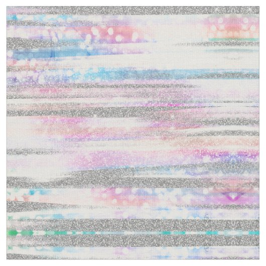 Moderne Iridescent & Silver Glitter Strokes Stripe Stof (Close Up)