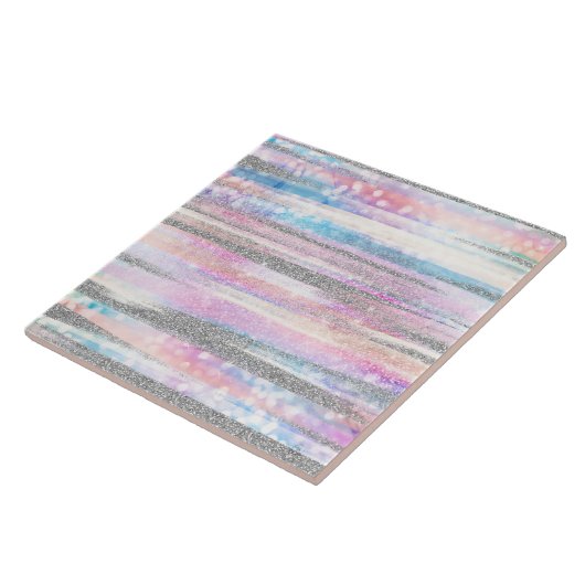Moderne Iridescent & Silver Glitter Strokes Stripe Tegeltje (Zijkant)
