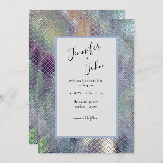 Moderne Iridescente Glas Uiterlijk Trouw Uitnodigi Kaart (Voorkant / Achterkant)