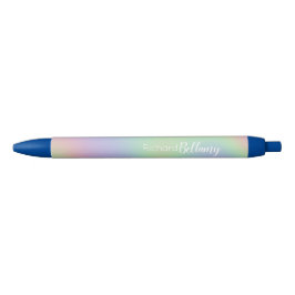 Moderne Iridescente Holografische Regenboog Naam Zwarte Inkt Pen