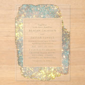 Moderne Iridiscerende Glitter Bruiloft Acryl Uitnodigingen (Voorkant)