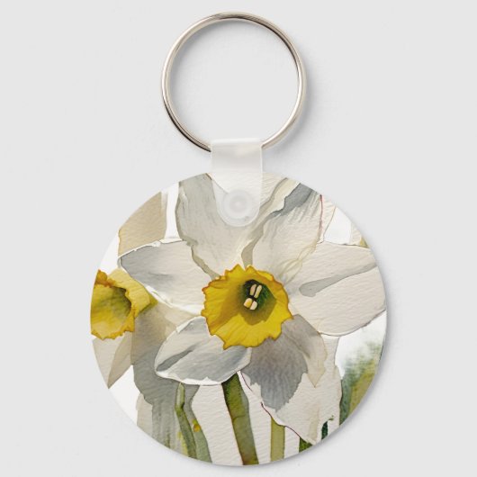Moderne Iris Watercolor Bloemen Sleutelhanger (Voorkant)