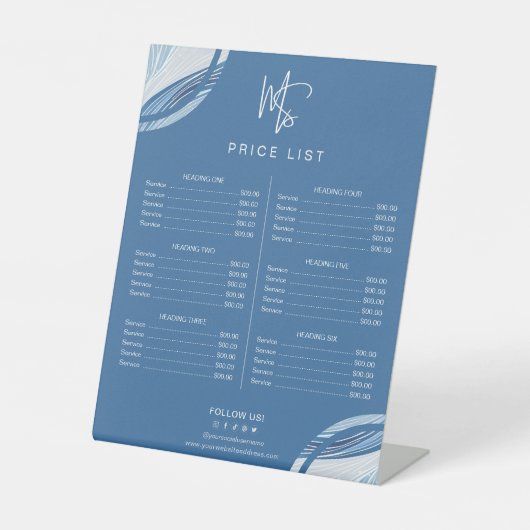 Moderne iriserende blauwe gradiënt prijslijst reclamebord met voetstuk (Voorkant)