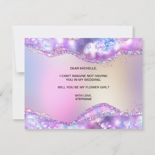 moderne iriserende opaal wil je mijn bloemenmeisje kaart (Achterkant)