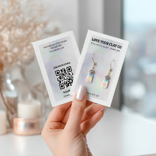 Moderne iriserende Parel QR Code Sieraden Oorbel Visitekaartje