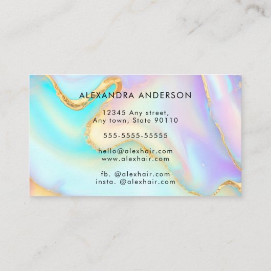 Moderne iriserende pastel en goud marmer visitekaartje (Achterkant)