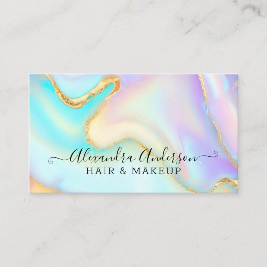Moderne iriserende pastel en goud marmer visitekaartje (Voorkant)