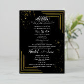 Moderne islamitische alliantie zwart en goud folie uitnodiging (Staand Voorkant)