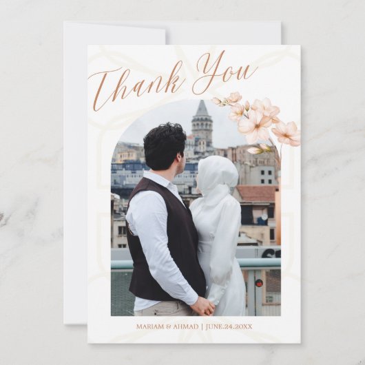 Moderne Islamitische Boho Terracotta Floral Nikah  Bedankkaart (Voorkant)