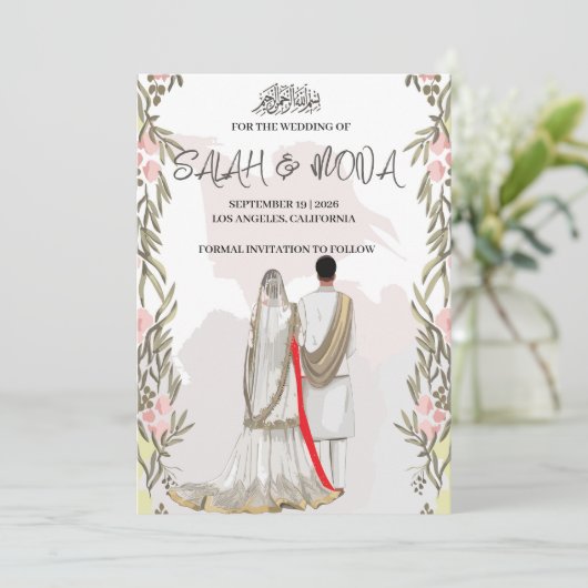 Moderne islamitische bruiloft, nikah, walima, uitn kaart (Staand voorkant)