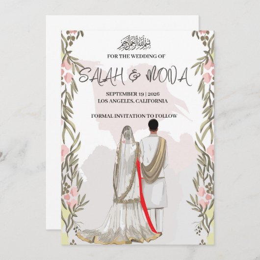 Moderne islamitische bruiloft, nikah, walima, uitn kaart (Voorkant / Achterkant)