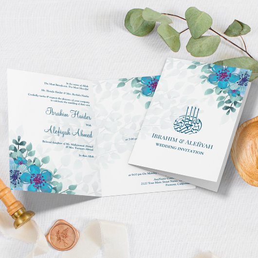 Moderne islamitische moslimhuwelijk bloemen in bla