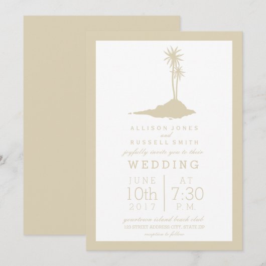 Moderne Island Beach bruiloft uitnodiging - Zand (Voorkant / Achterkant)