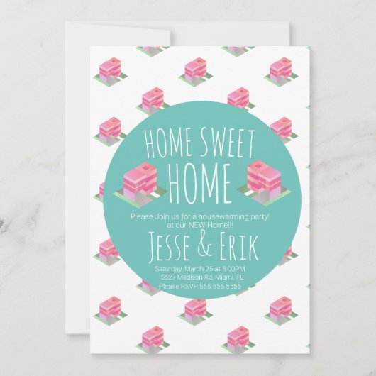 Moderne Isometrische Homes Housewarming Party Kaart (Voorkant)
