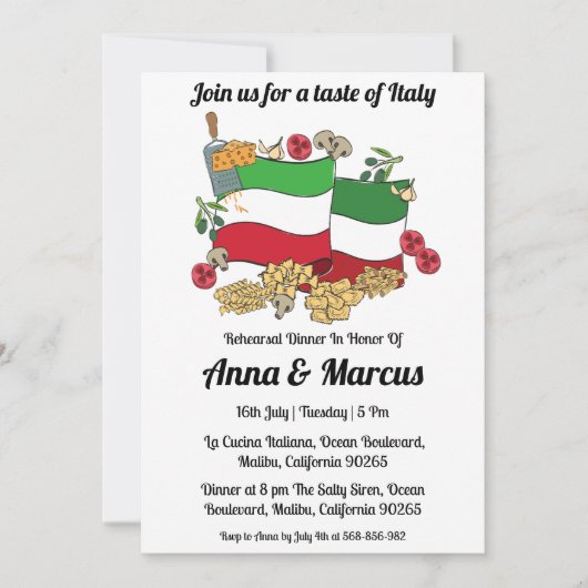 Moderne Italiaanse diner uitnodiging (Voorkant)