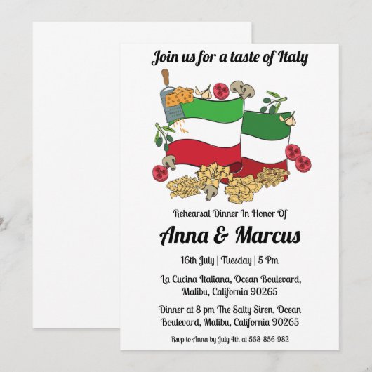 Moderne Italiaanse dineruitnodiging Kaart (Voorkant / Achterkant)