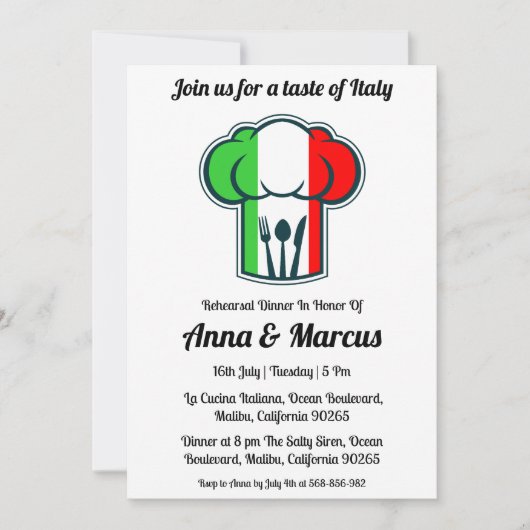 Moderne Italiaanse uitnodiging voor het diner (Voorkant)