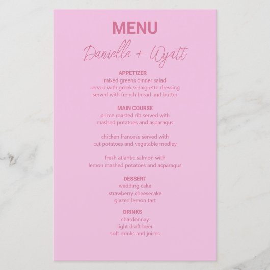 Moderne Italiaanse zomer budget bruiloft menu (Voorkant)