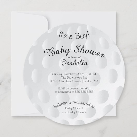 Moderne It's A Boy Golfbal Baby Shower Uitnodiging (Voorkant)