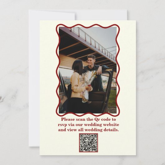 Moderne Ivoor Bold Retro Funky Foto Unieke Bruilof Kaart (Achterkant)