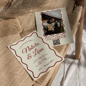 Moderne Ivoor Bold Retro Funky Foto Unieke Bruilof Kaart