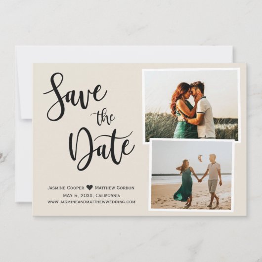 Moderne Ivoor Elegant Handgeschreven Kalligrafie F Save The Date (Voorkant)