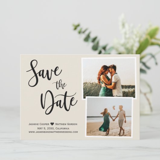 Moderne Ivoor Elegant Handgeschreven Kalligrafie F Save The Date (Staand voorkant)