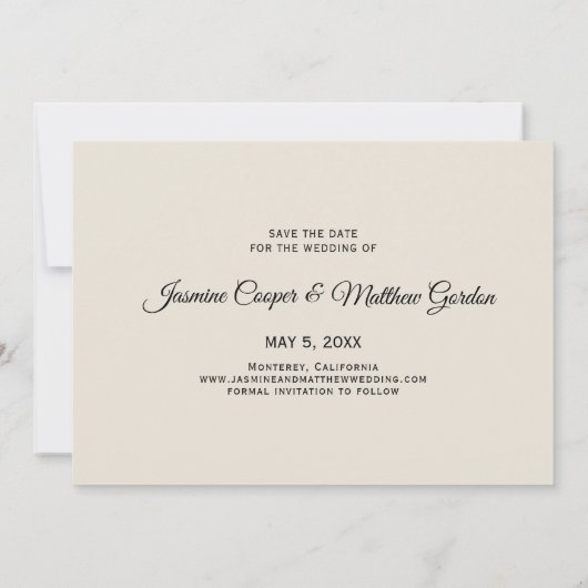 Moderne Ivoor Elegant Handgeschreven Kalligrafie F Save The Date (Achterkant)