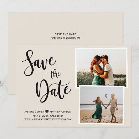 Moderne Ivoor Elegant Handgeschreven Kalligrafie F Save The Date (Voorkant / Achterkant)