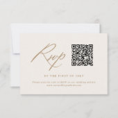 Moderne Ivoor en Gouden Kalligrafie Bruiloft QR-co RSVP Kaartje (Voorkant)