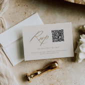 Moderne Ivoor en Gouden Kalligrafie Bruiloft QR-co RSVP Kaartje