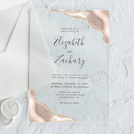 Moderne Ivoor Gouden Agaat Hoeken Trouwen Acryl Uitnodigingen