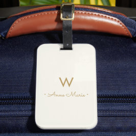 Moderne Ivoor Gouden Minimalistische Monogram Bagagelabel