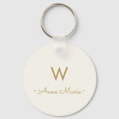 Moderne Ivoor Gouden Minimalistische Monogram Sleutelhanger (Achterkant)