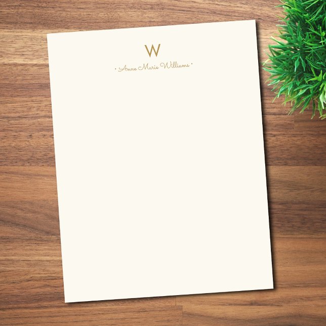 Moderne Ivoor Gouden Script Monogram Briefhoofd (Creator heeft geüpload)
