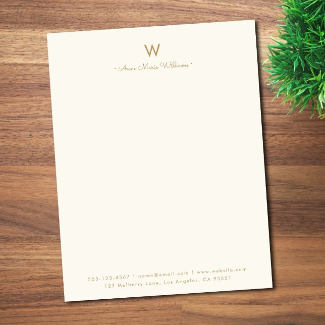 Moderne Ivoor Gouden Script Monogram Briefhoofd (Creator heeft geüpload)