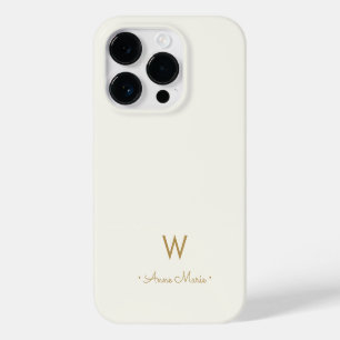 Moderne Ivoor Gouden Script Monogram Case-Mate iPhone 14 Pro Hoesje